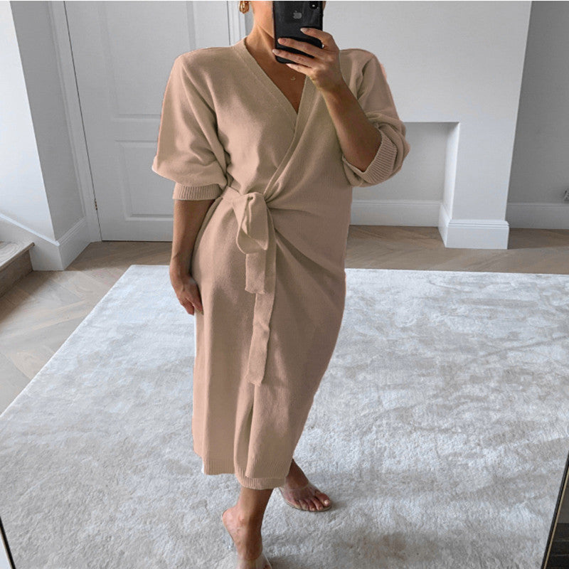 Robe pull femme à col en V