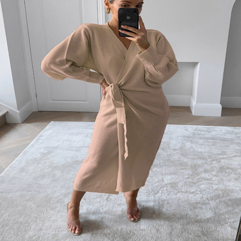 Robe pull femme à col en V