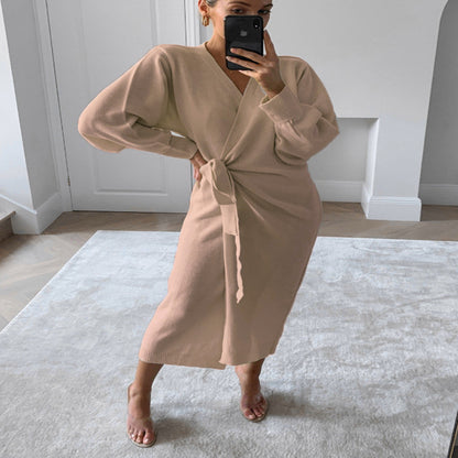 Robe pull femme à col en V