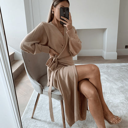 Robe pull femme à col en V
