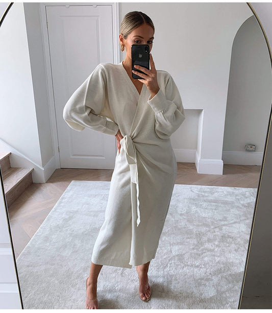 Robe pull femme à col en V