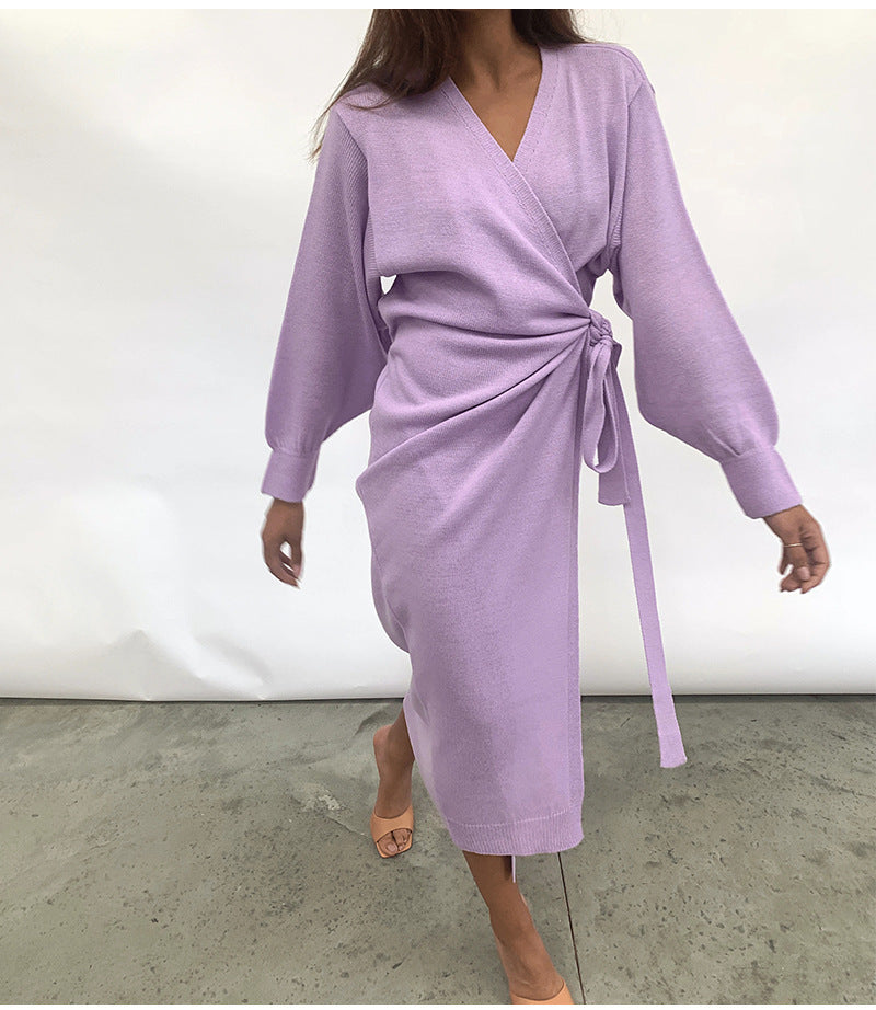 Robe pull femme à col en V
