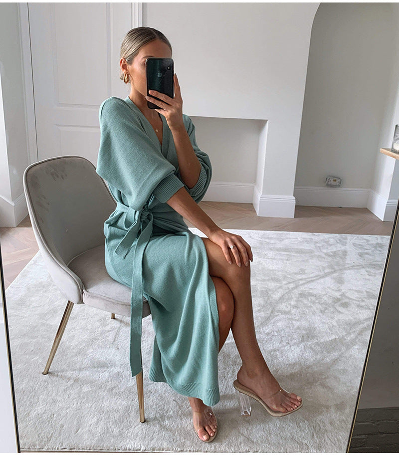 Robe pull femme à col en V